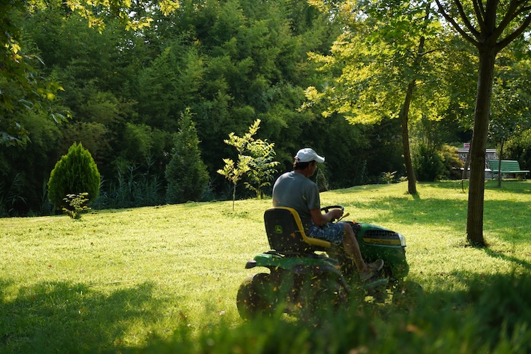 man mowing lawn