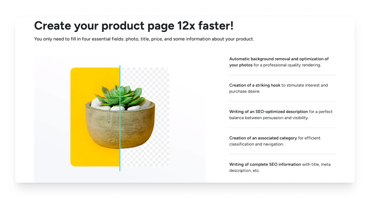 product page creation with wizishop ai