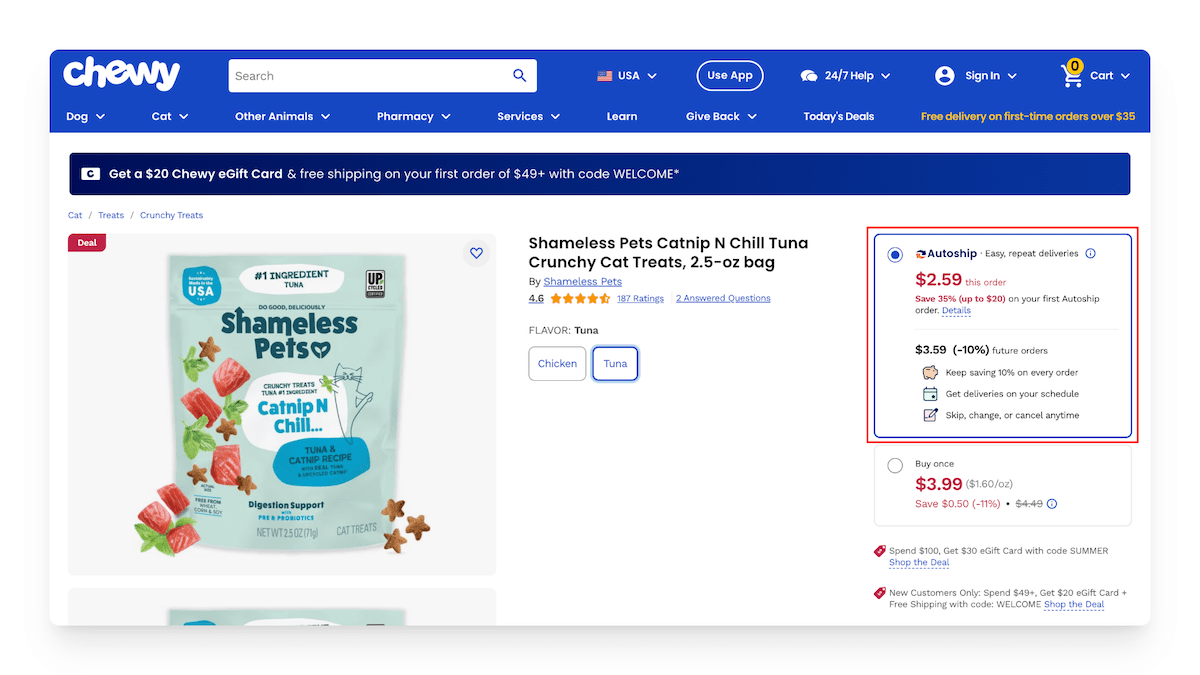autoship option on chewy website