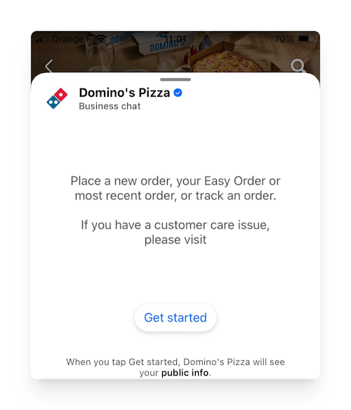 domino's pizza messenger ordering