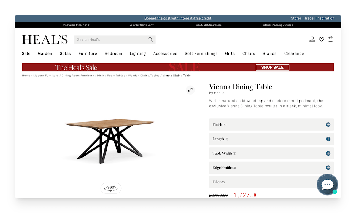 360 degree product view on heals website