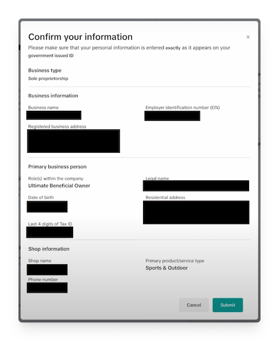 confirm your information for tiktok shop