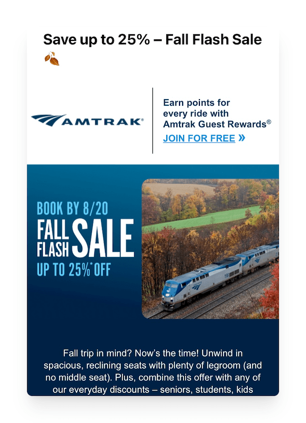 amtrak fall flash sale