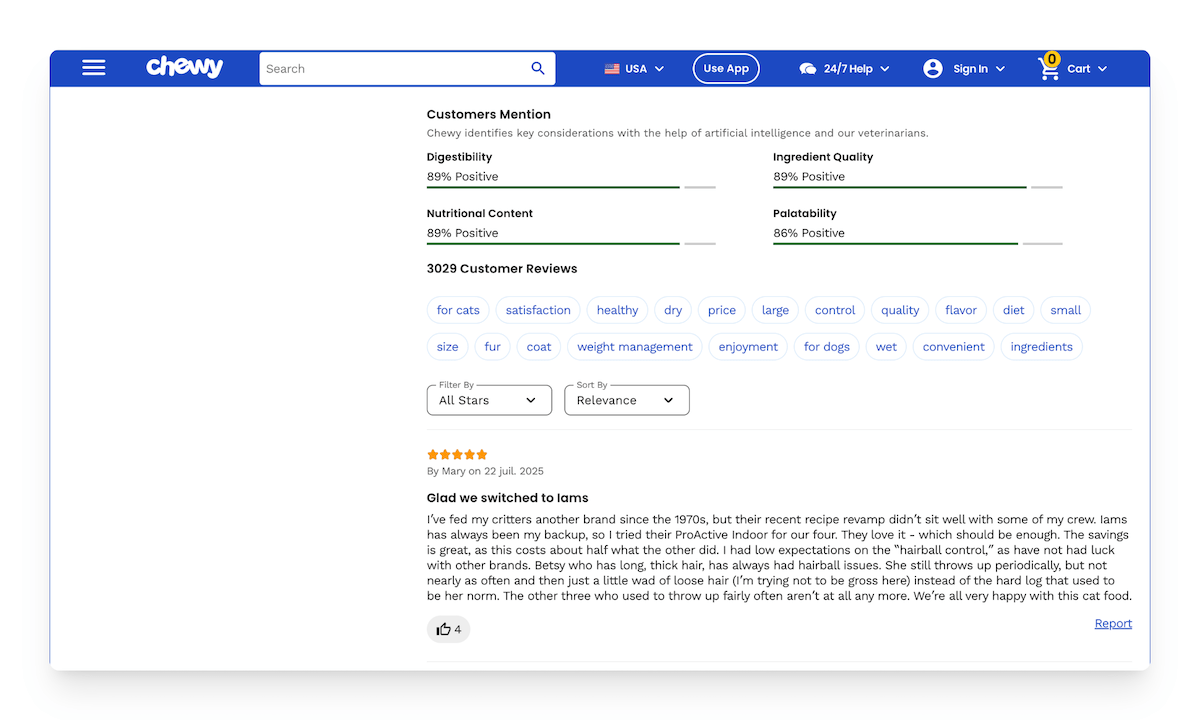 product reviews on chewy website