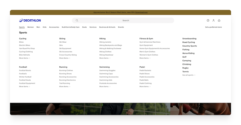 decathlon website menu