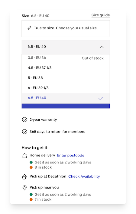decathlon shoe size availability
