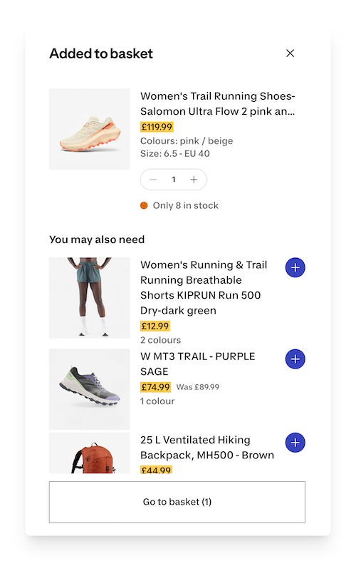 decathlon added to basket side notification