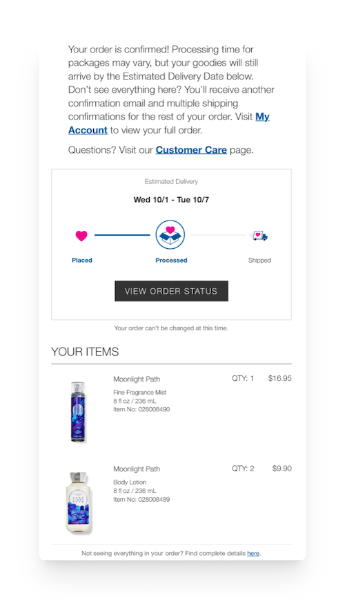 bath and body works order confirmation email