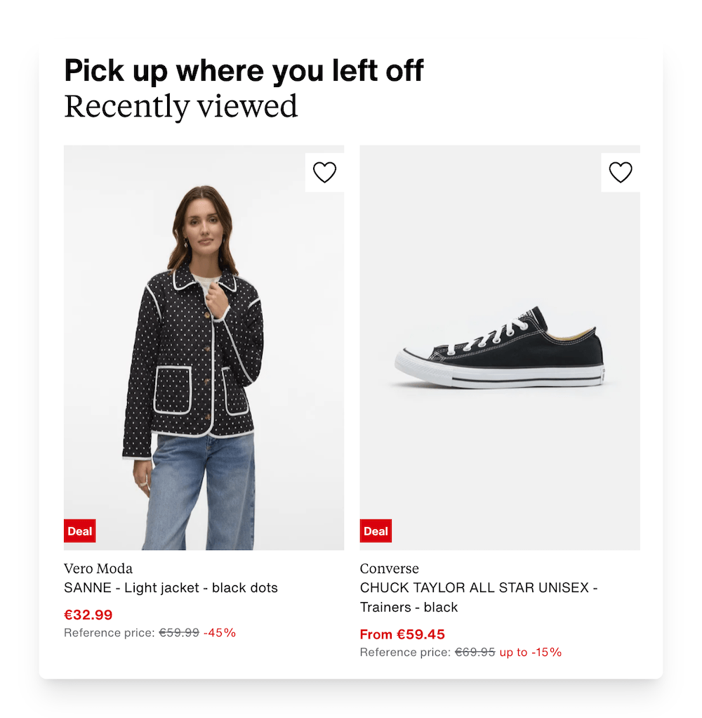 recently viewed products on zalando website