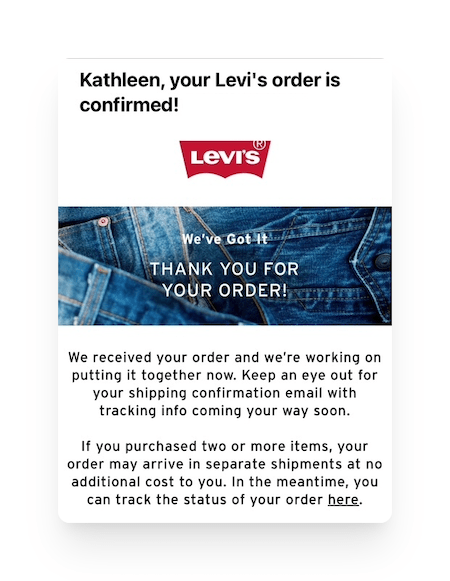 levis personalized order confirmation email
