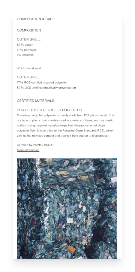 zara product composition