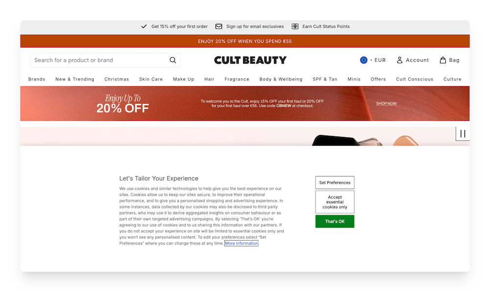 cult beauty website cookies