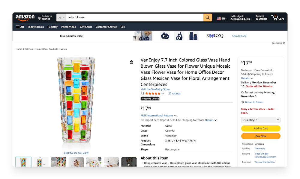 colorful vase on Amazon