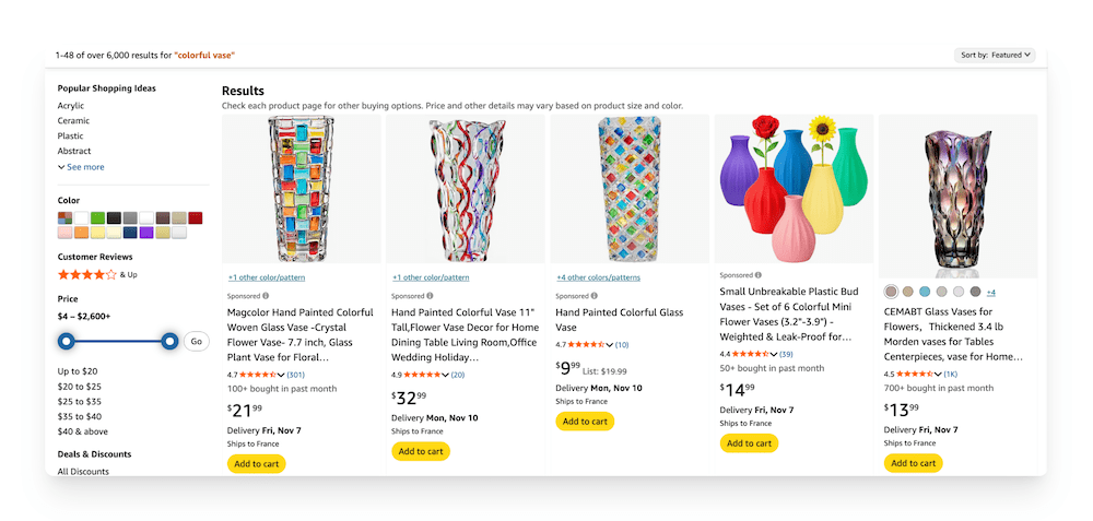 results for colorful vase on Amazon
