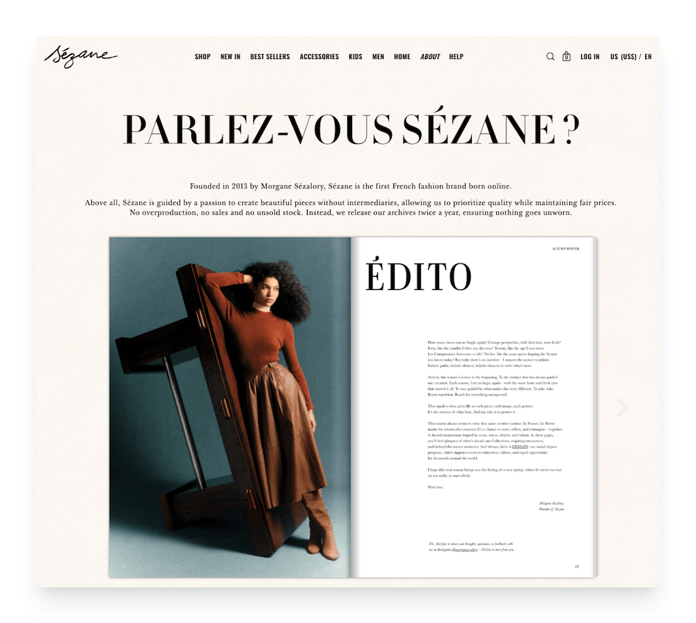 About Us page for Sézane