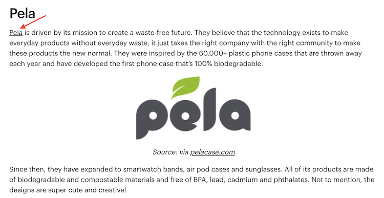 Pela backlink example