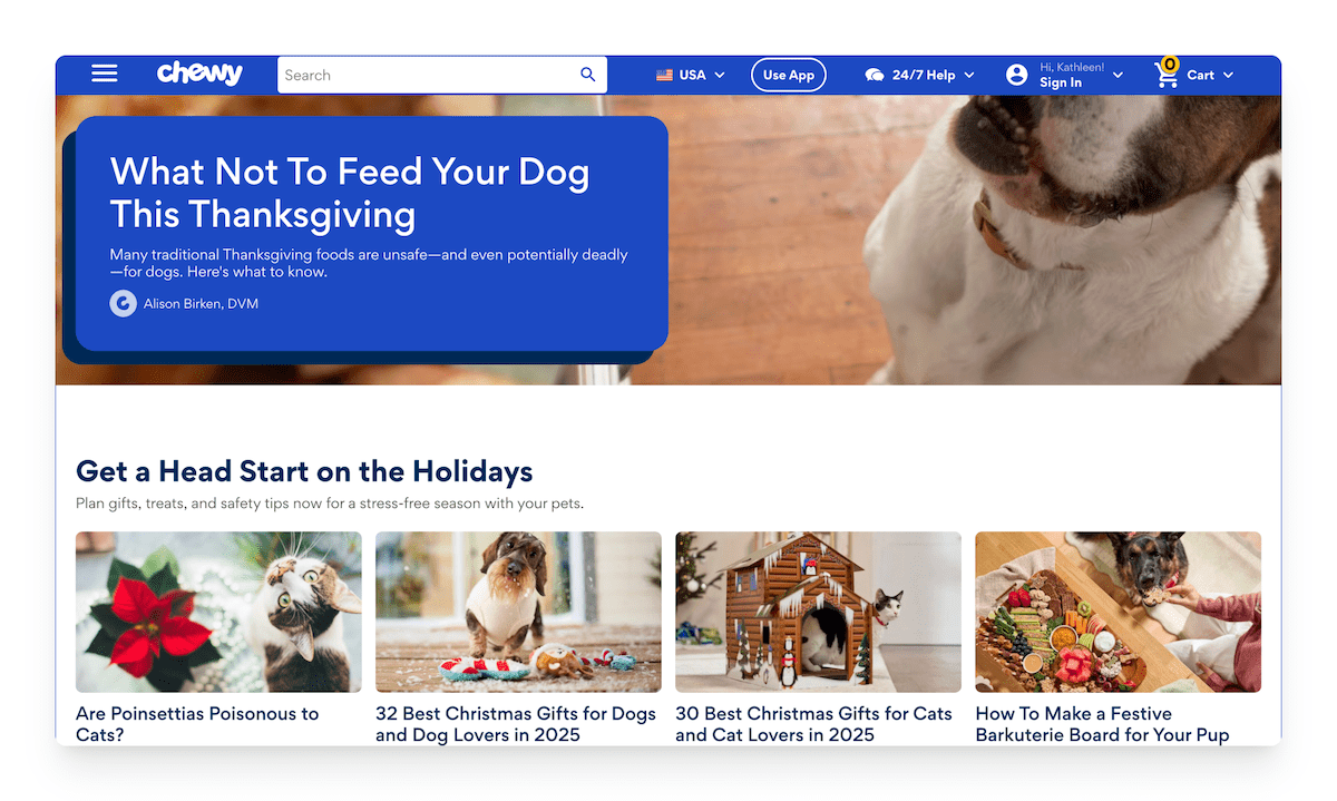 educational content on the Chewy website