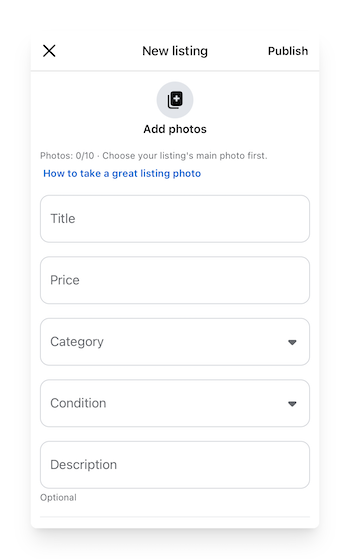 new listing on Facebook Marketplace