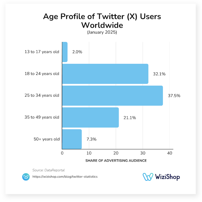 age profile of Twitter (X) users worldwide