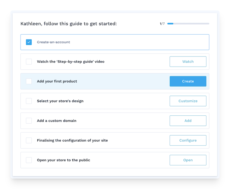 Add your first product WiziShop checklist