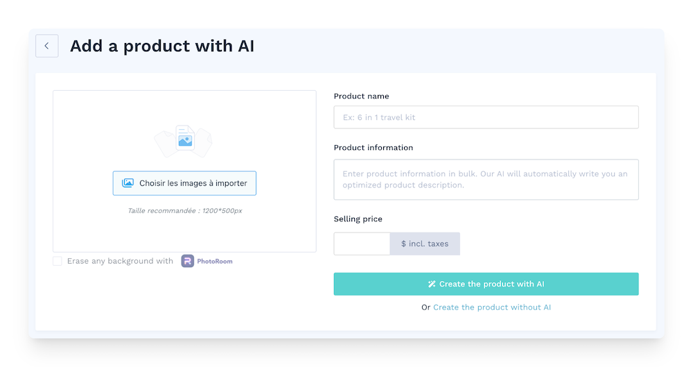 Add a product with AI in WiziShop back office