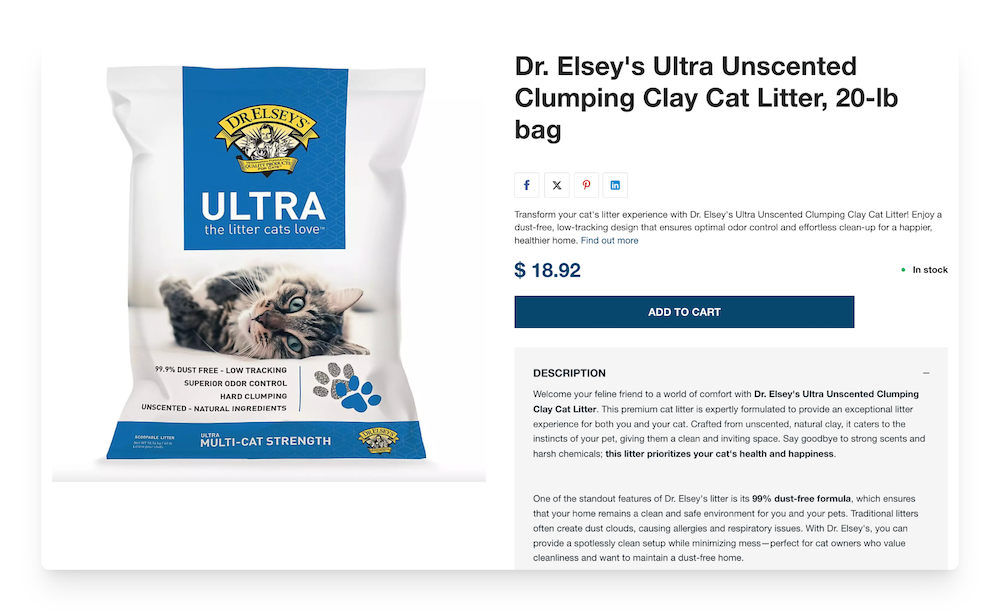 Dr. Elsey's Cat Litter product listing preview on WiziShop