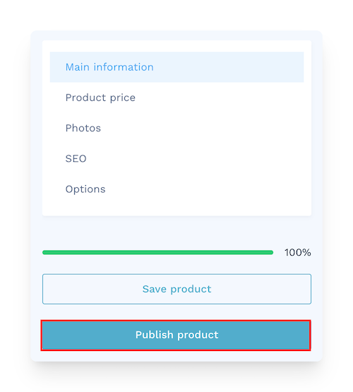 publish product in WiziShop back office