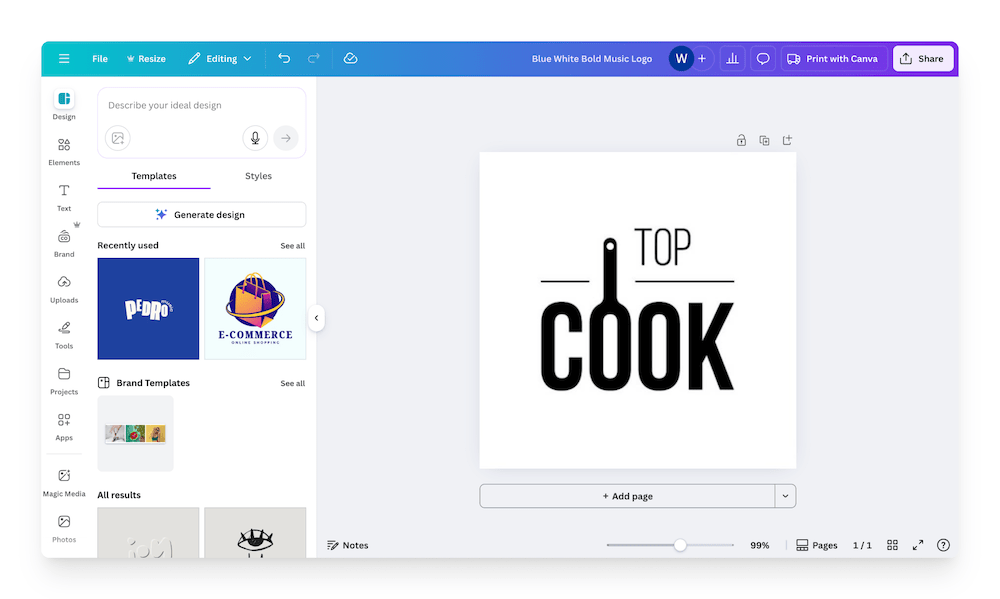 example of editing a logo on Canva