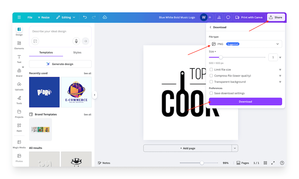downloading a logo on Canva
