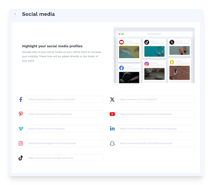 adding social media profiles on WiziShop