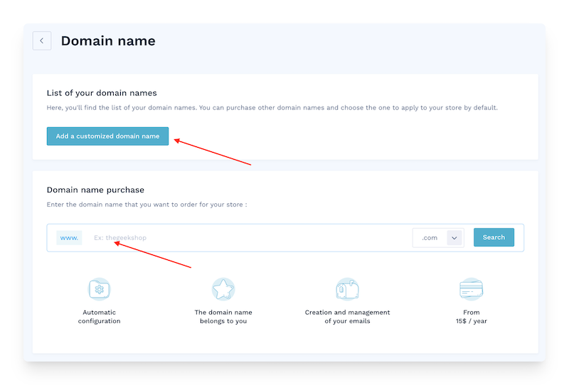 purchasing a domain name on WiziShop
