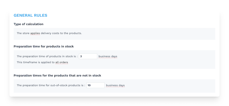 general rules for delivery options on WiziShop