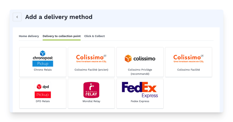 option for delivery to a collection point on WiziShop