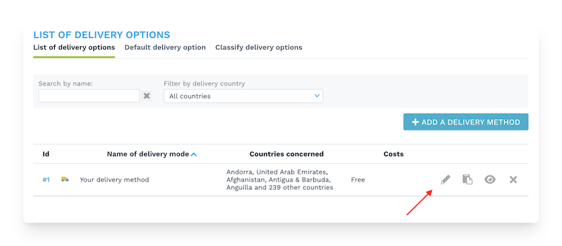 editing delivery options on WiziShop