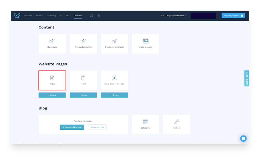 Website Pages in WiziShop admin