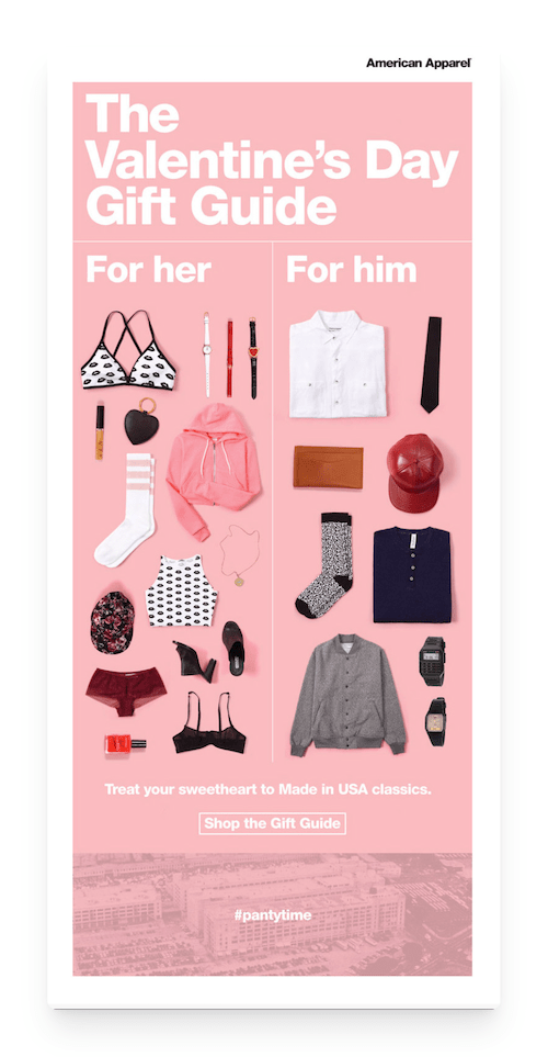 Valentine's Day email from American Apparel