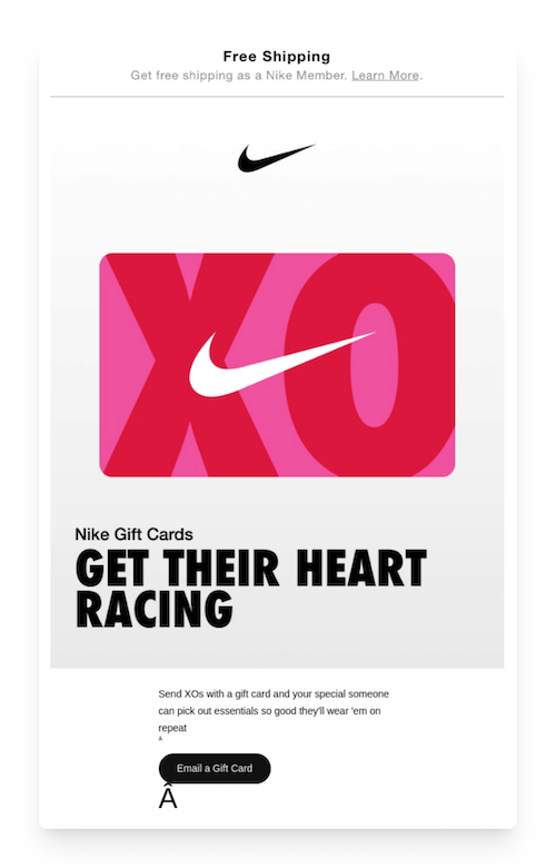 Valentine's Day email from Nike