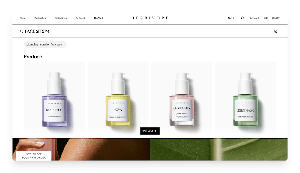 smart search on the Herbivore Botanicals website