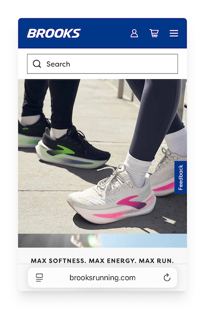 the Brooks website viewed from a mobile device
