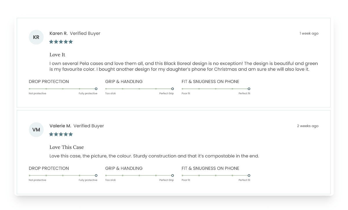 product reviews for Pela product