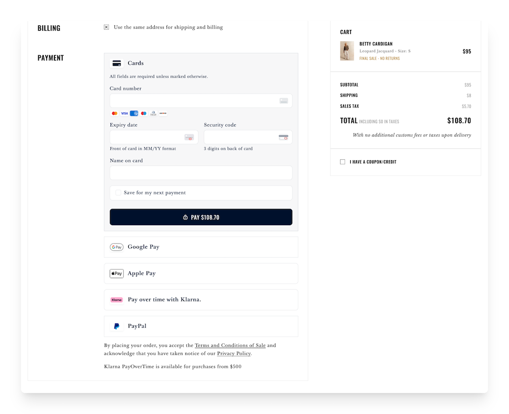 Sézane payment options