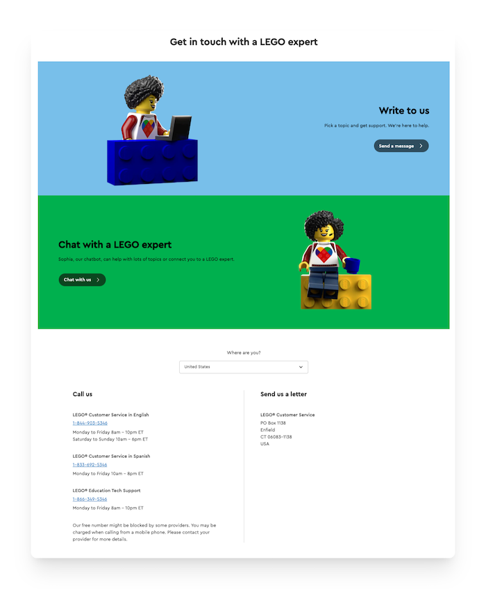 contact info on the LEGO site