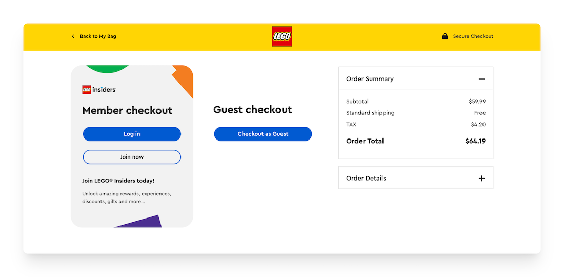 checkout page on LEGO website