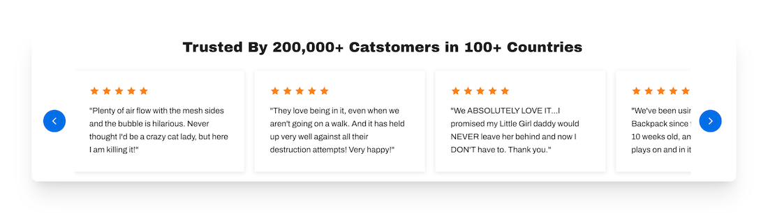 customer reviews on Travel Cat website