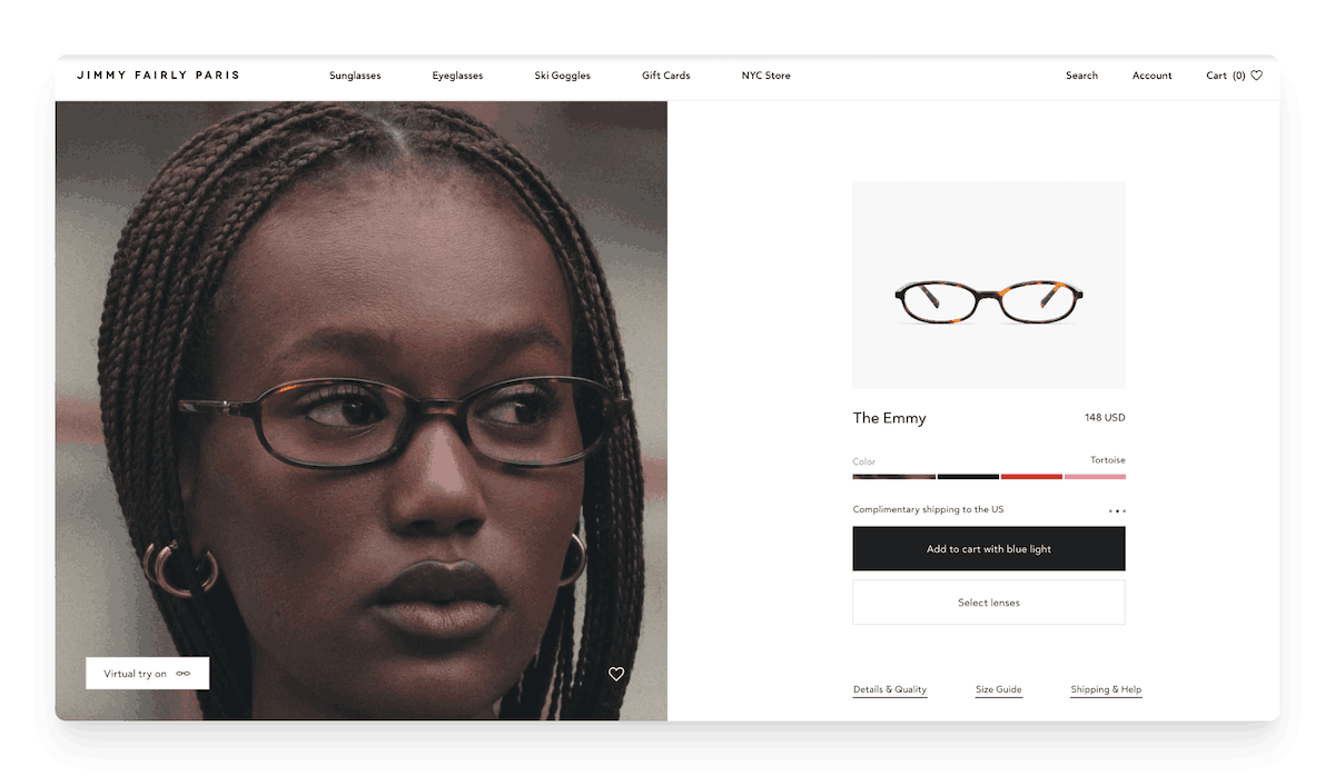 virtual try on on the Jimmy Fairly site