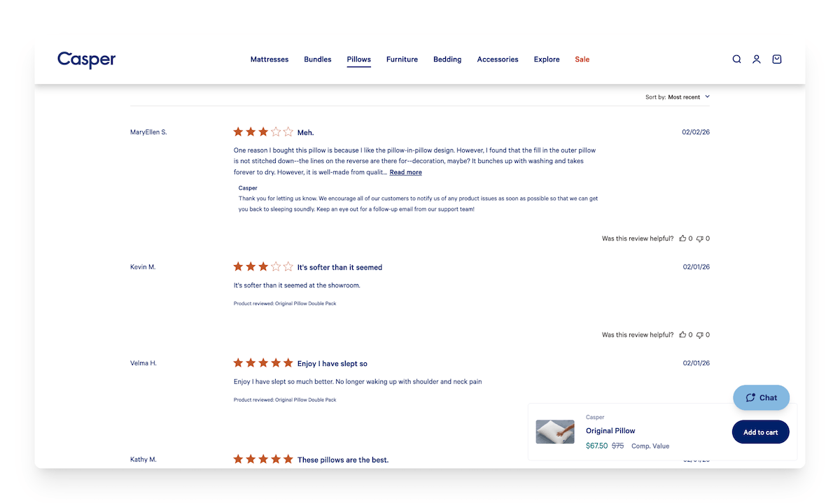 Casper customer reviews