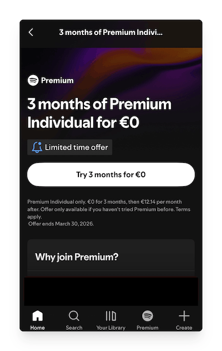 upgrade option on Spotify app