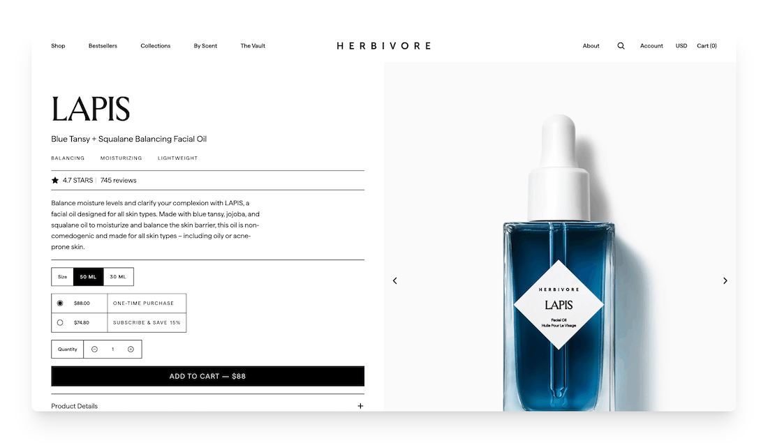 Herbivore Botanicals Lapis oil product page
