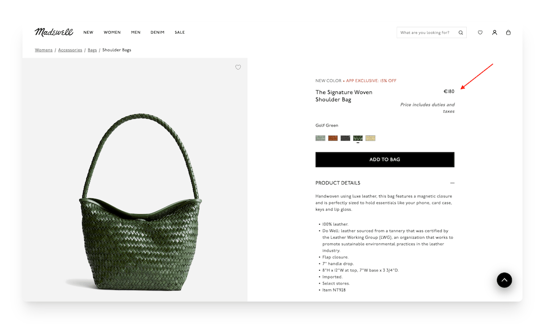 Madewell shoulder bag pricing