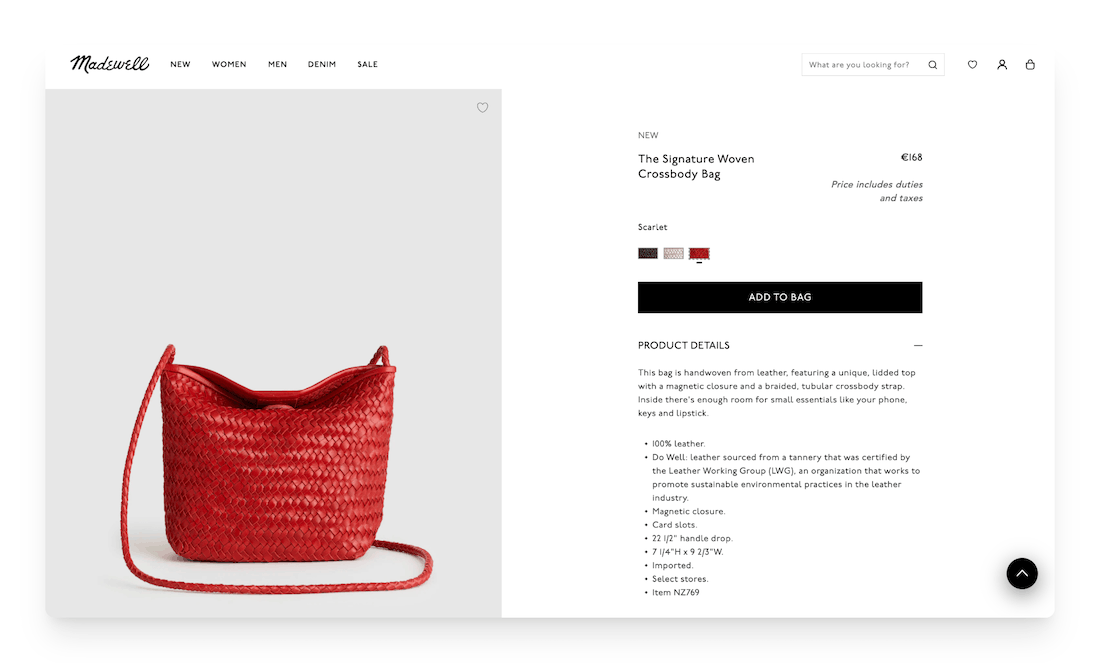 Madewell product listing